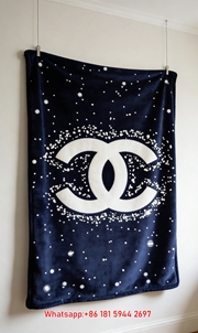 Navy Snowflake Chanel Logo Flannel Throw Blanket  Chanel Inspired Winter Wall Decor IMG_7274